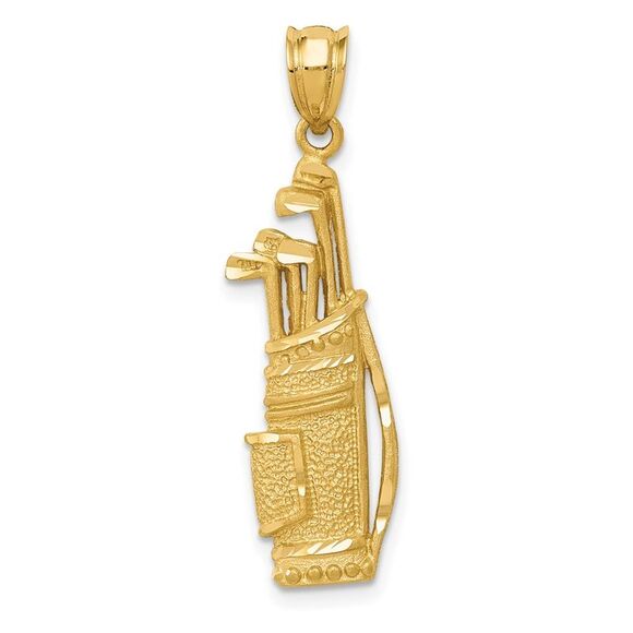 14k Yellow Gold Satin and Diamond Cut Golf Bag with Clubs Pendant